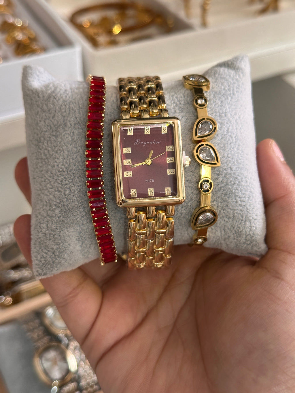 Cherry Red Dial Vintage Watch- Gold