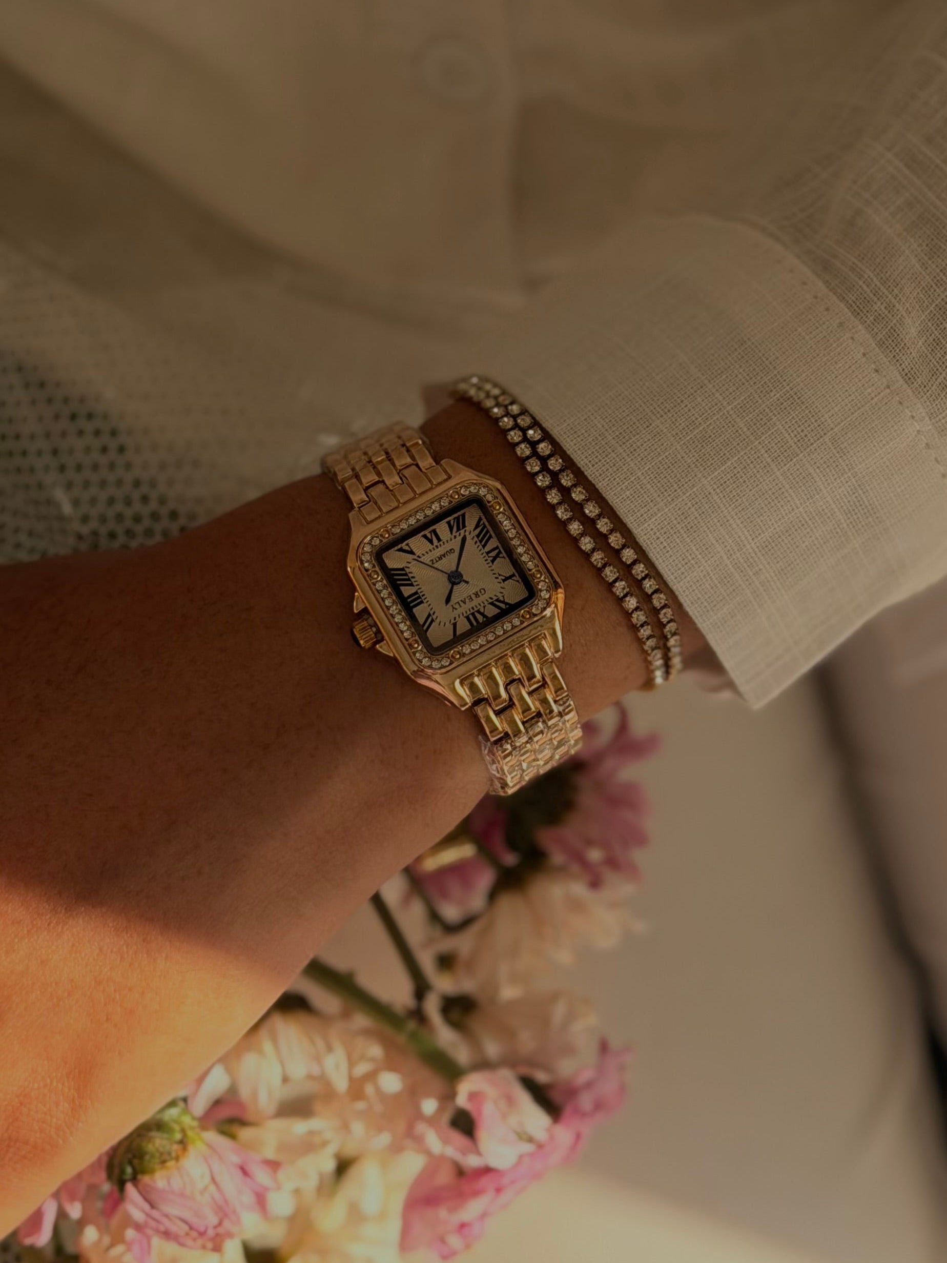 Grealy Diamond Studded Gold Watch