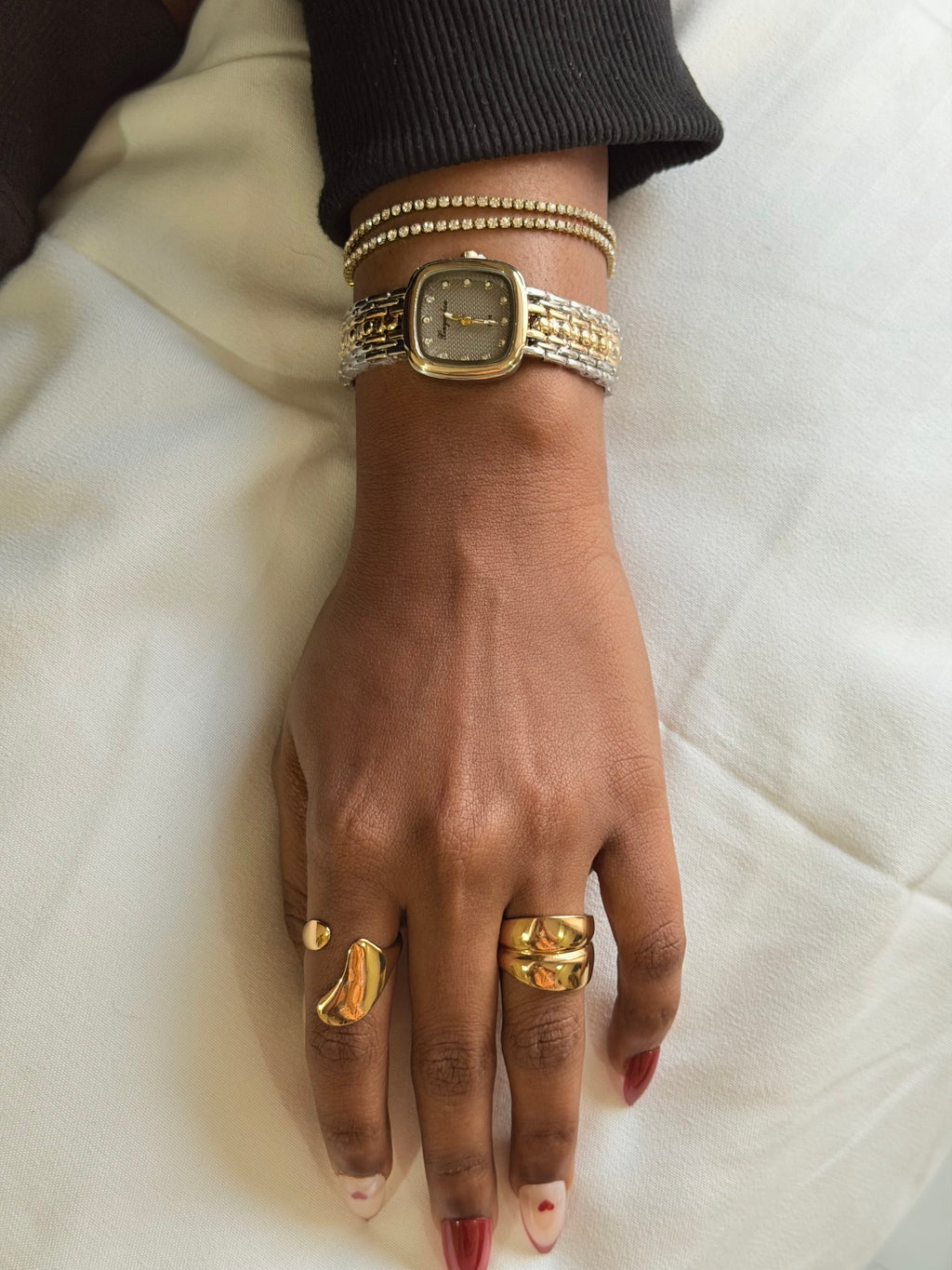 Curved Square Grey Dial Vintage Watch- 2 Tone
