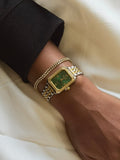 Diamond Studded Forest Green Vintage Watch- 2 Tone