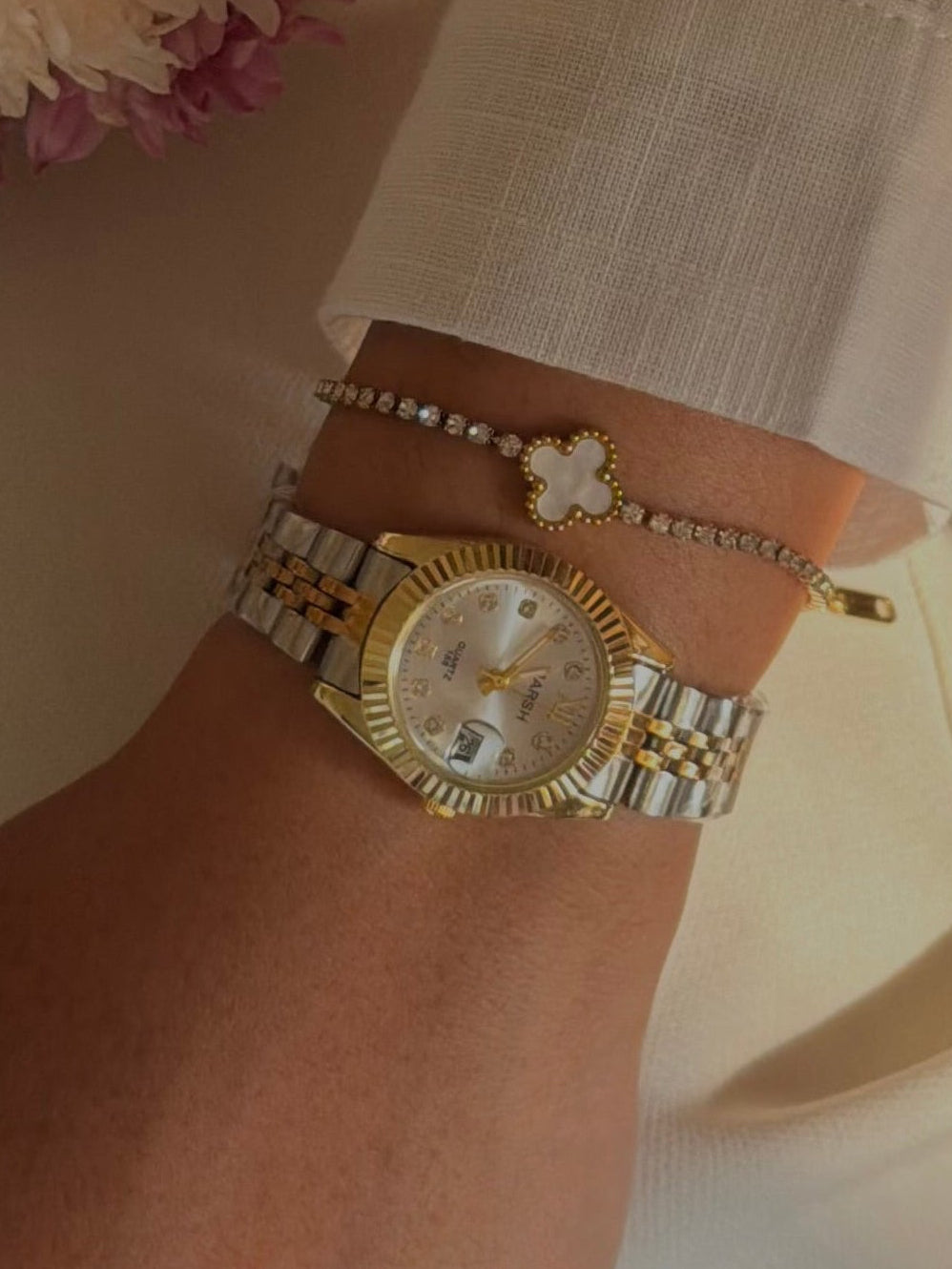 Luxe Round Dial Vintage Watch - 2 Tone