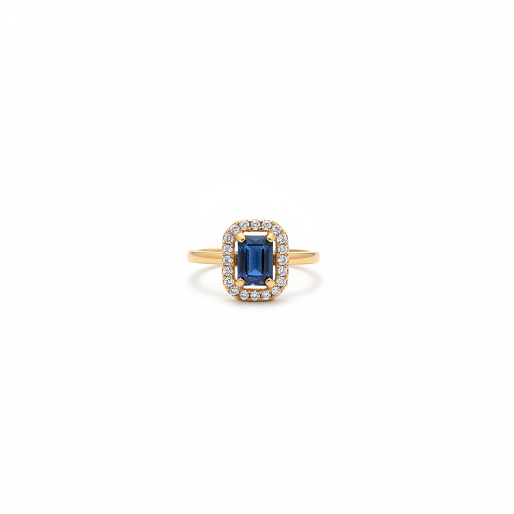 Blue Empress Square 18k Gold Plated Adjustable Ring