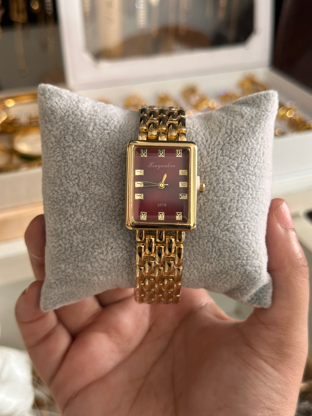 Cherry Red Dial Vintage Watch- Gold