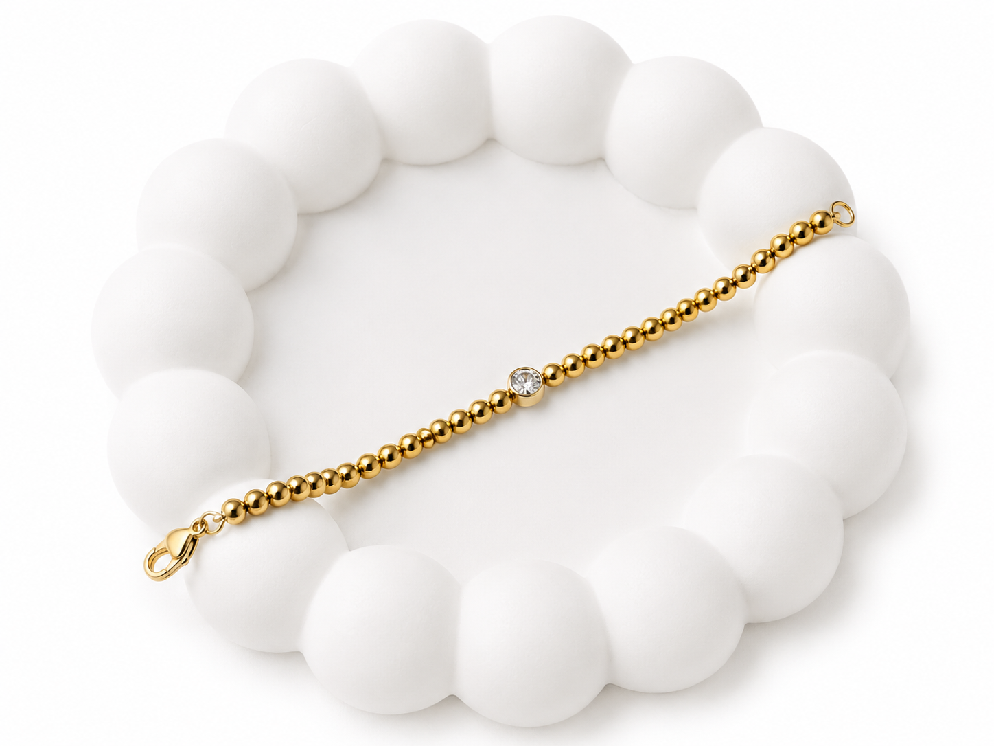Gold Beaded Single Stone Bracelet